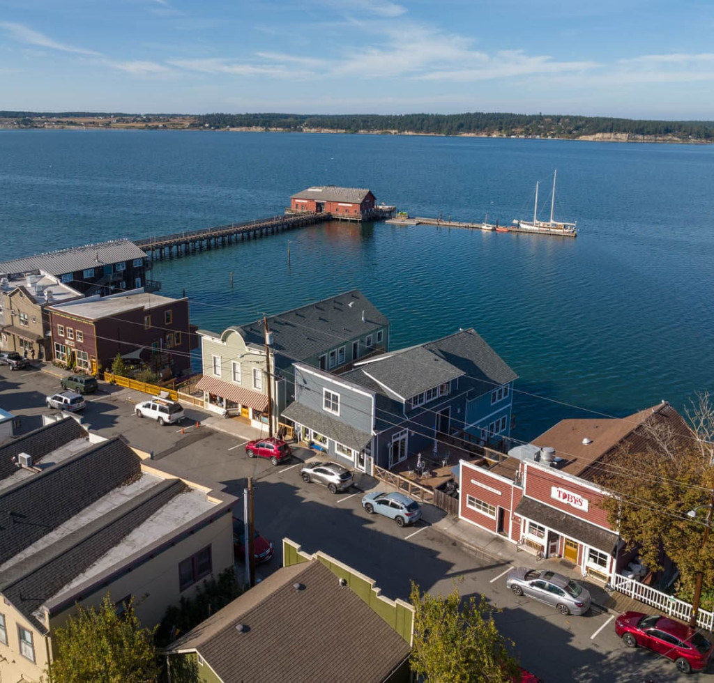 aerial view of Coupeville Washington on Whidbey Island